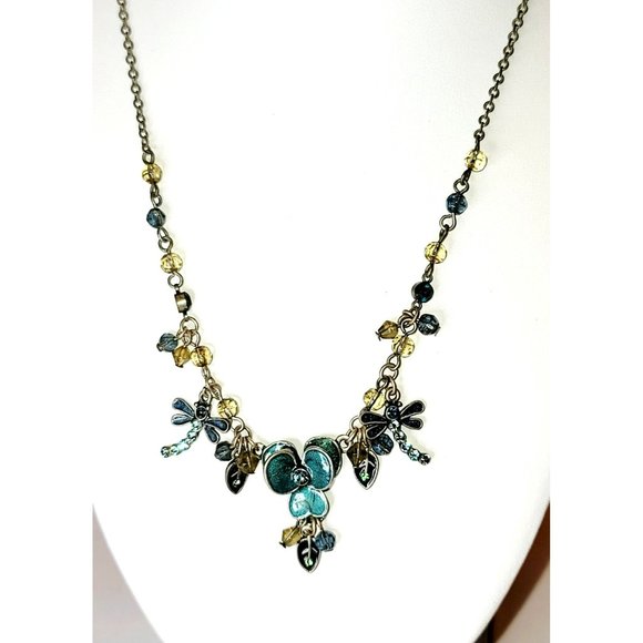 Pewter Tone Dragonfly Enamel Rhinestone Necklace Fashion Statement Jewelry CT217 - Picture 4 of 8